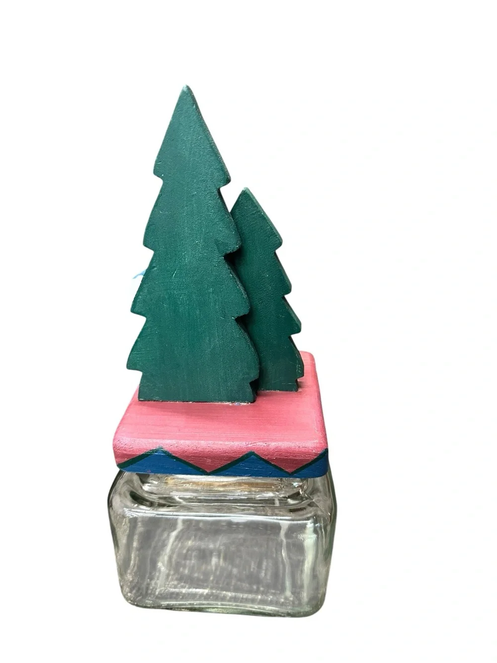 Vintage Snowman Glass Candy Jar Hand Painted Christmas Cookie Canister Holiday
